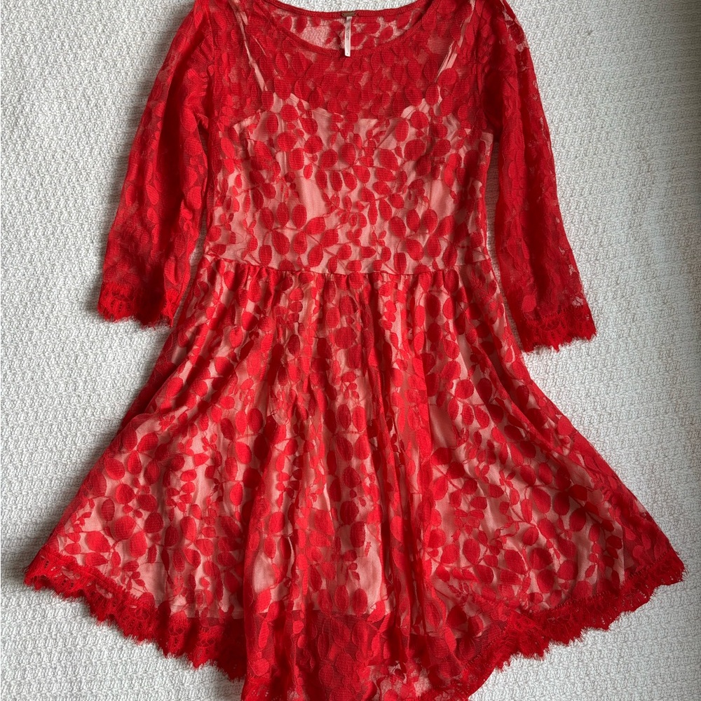 Free People Red Lace Dress